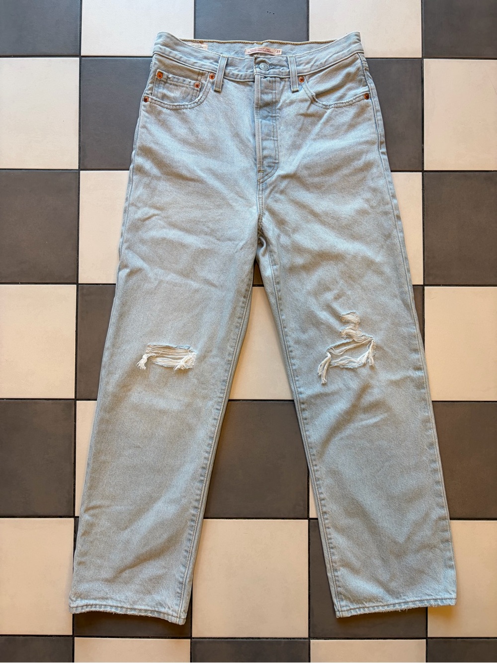 Levi's Premium Ribcage Straight Ankle Distressed Jeans W27 L27